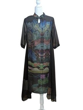 Vicky and Lucas Black Mandarin Collar Sheath Dress Size Large